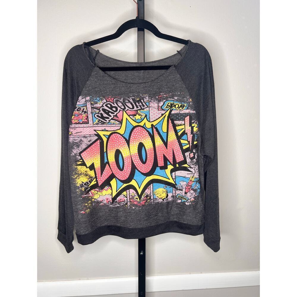 ☀️Cleo Zoom Long Sleeve Scoop Neck Graphic T-Shrit Gray Women's Size Medium NWOT